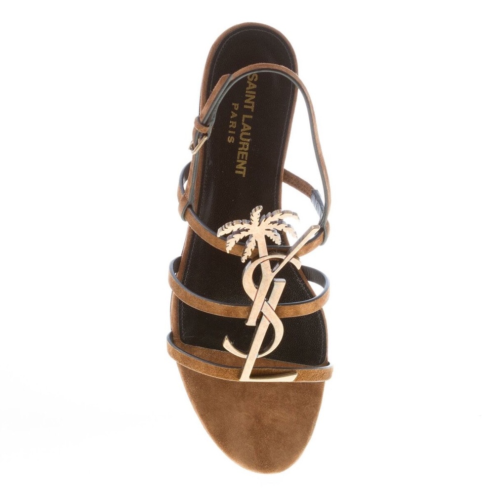 New Saint Laurent Cassandra Suede YSL logo Sandals Brown Sandals